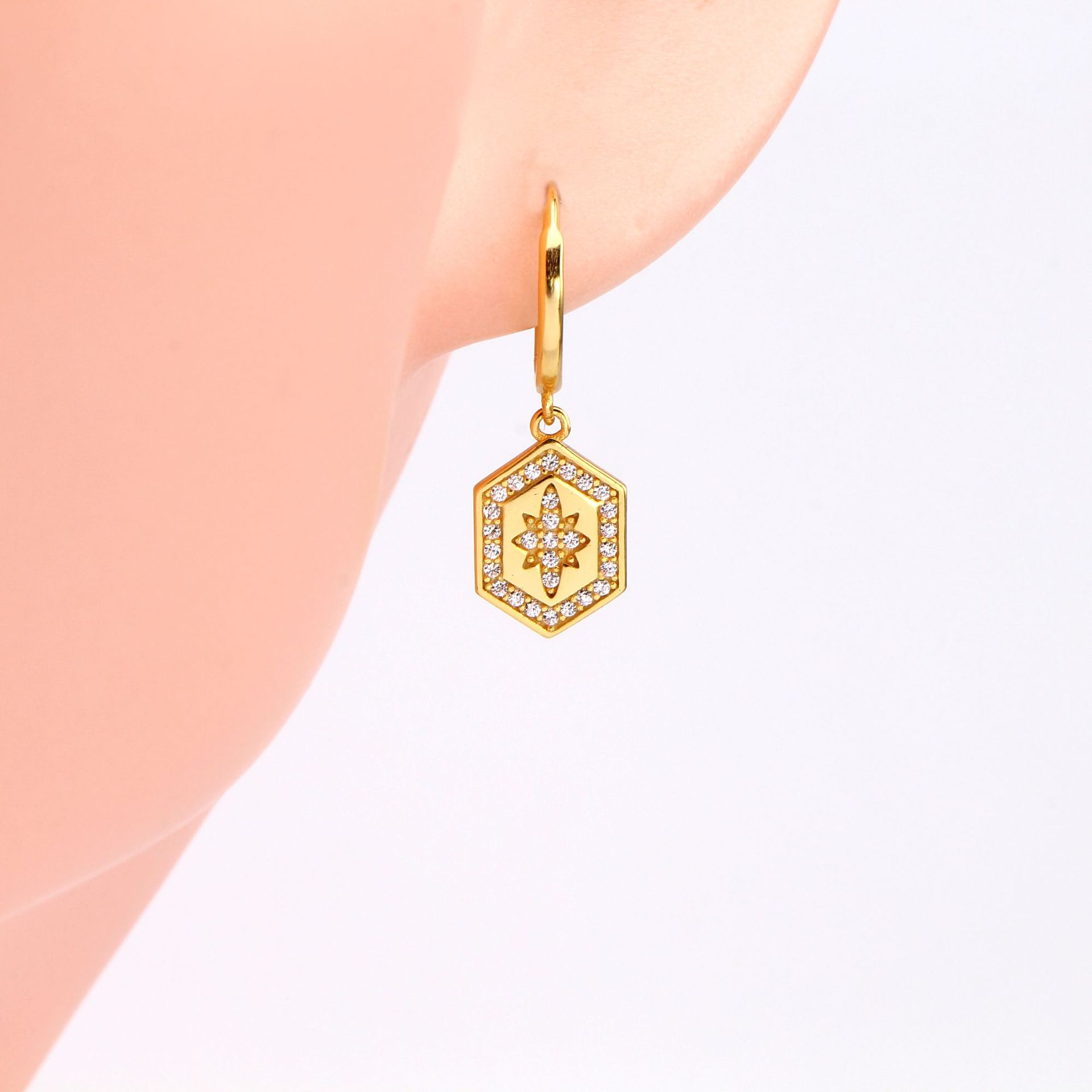 1 Pair Sweet Star Plating Inlay Sterling Silver Zircon Gold Plated Earrings display picture 8