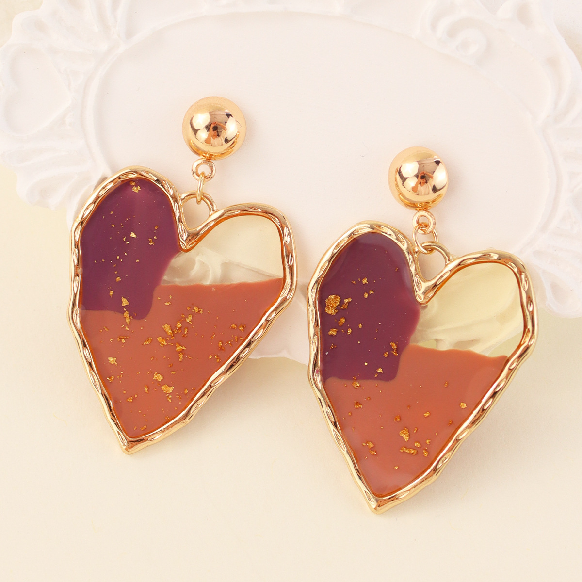 Wholesale Jewelry Lady Heart Shape Resin Drop Earrings display picture 3