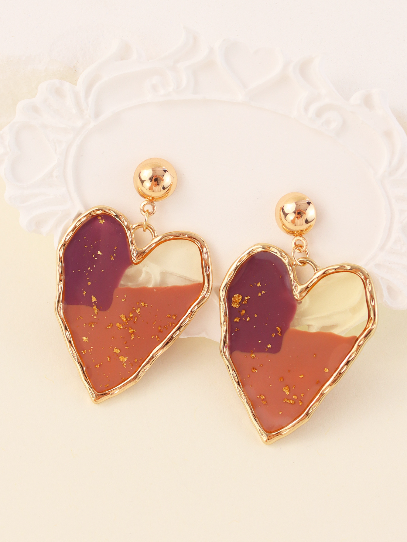 Wholesale Jewelry Lady Heart Shape Resin Drop Earrings display picture 4