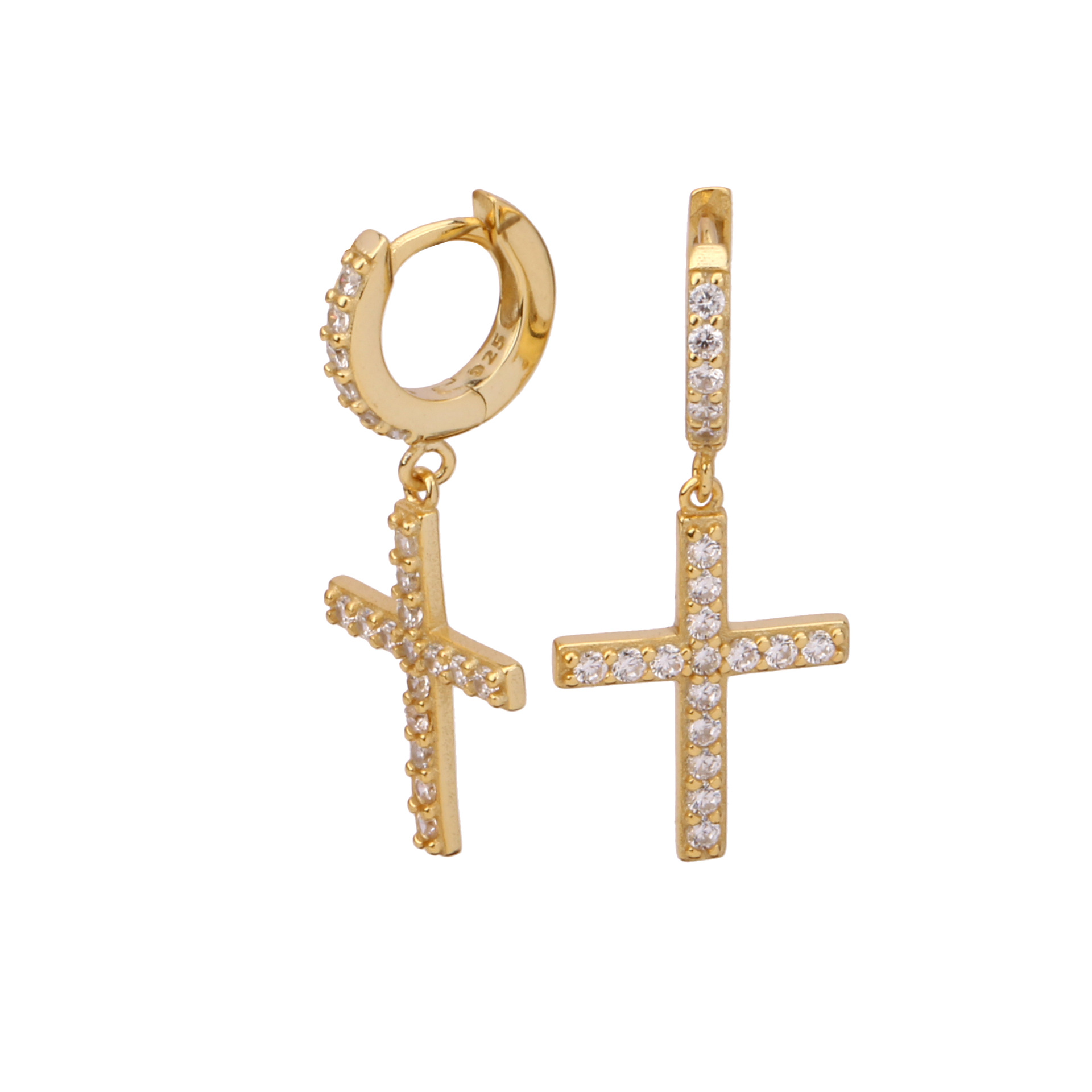 1 Pair Sweet Cross Plating Inlay Sterling Silver Zircon Gold Plated Earrings display picture 1