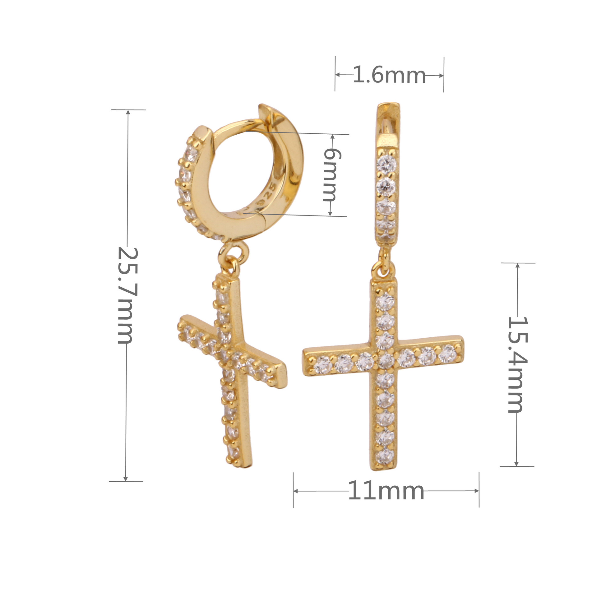 1 Pair Sweet Cross Plating Inlay Sterling Silver Zircon Gold Plated Earrings display picture 3