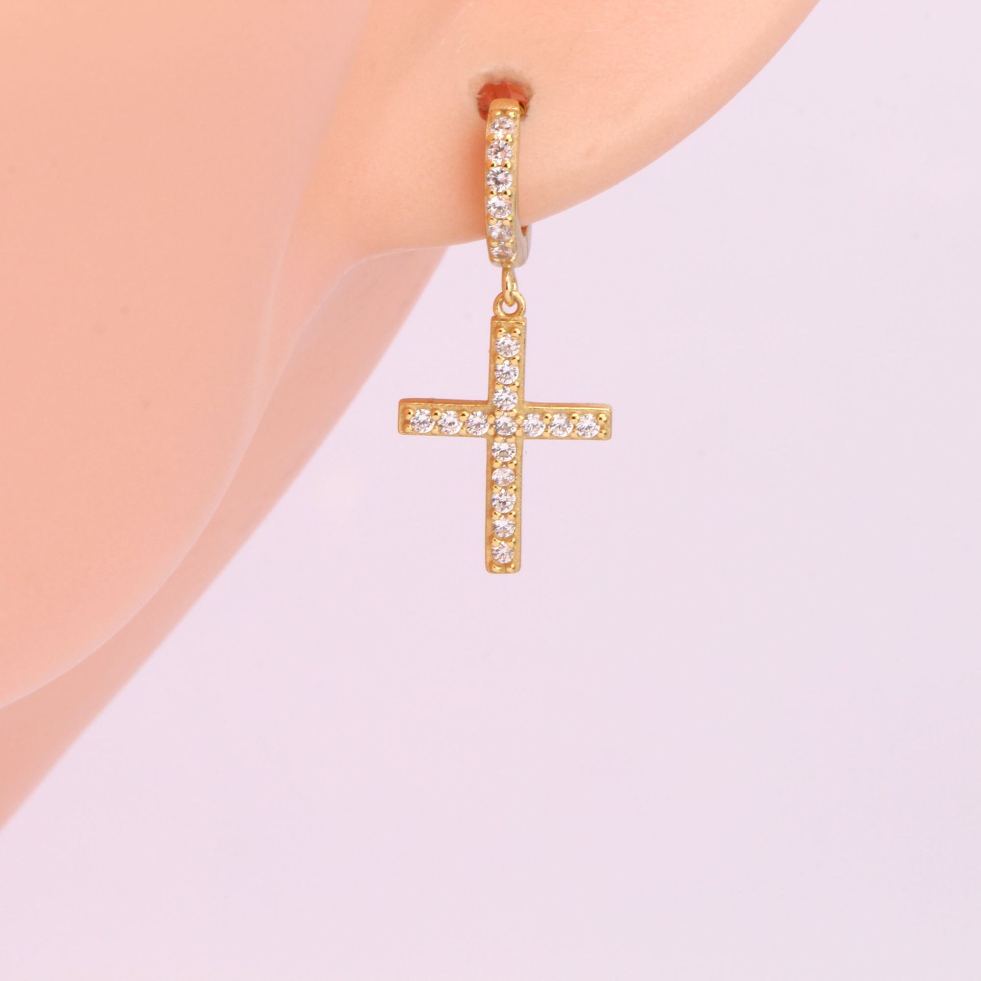 1 Pair Sweet Cross Plating Inlay Sterling Silver Zircon Gold Plated Earrings display picture 4