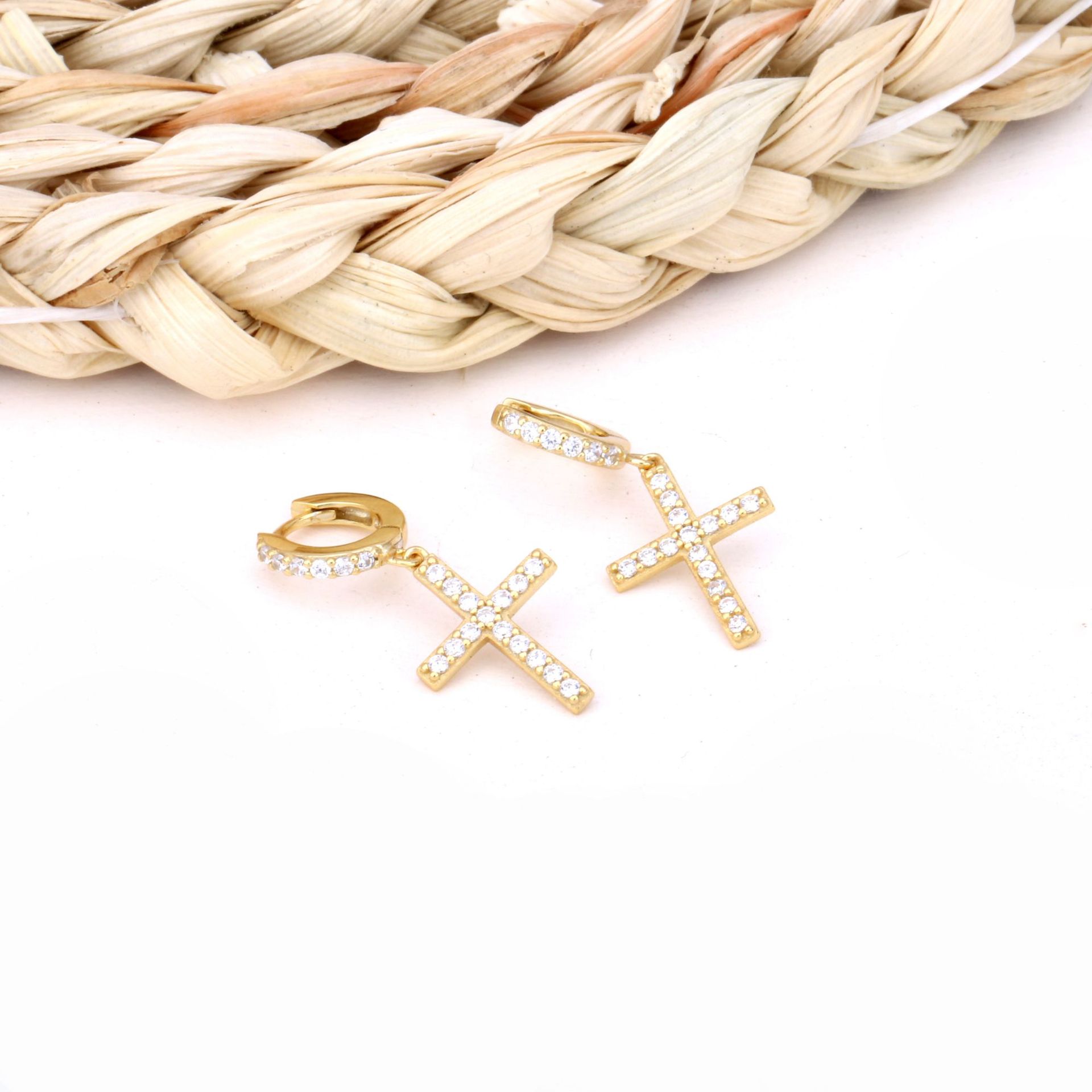 1 Pair Sweet Cross Plating Inlay Sterling Silver Zircon Gold Plated Earrings display picture 5