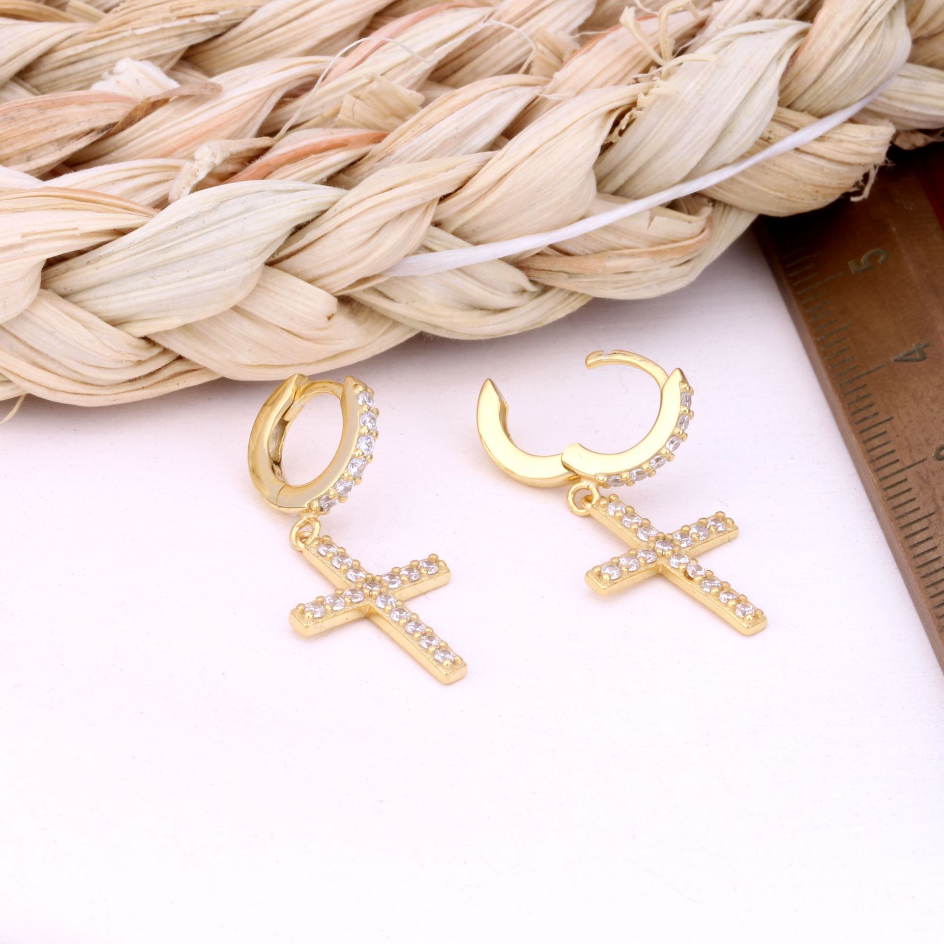 1 Pair Sweet Cross Plating Inlay Sterling Silver Zircon Gold Plated Earrings display picture 6