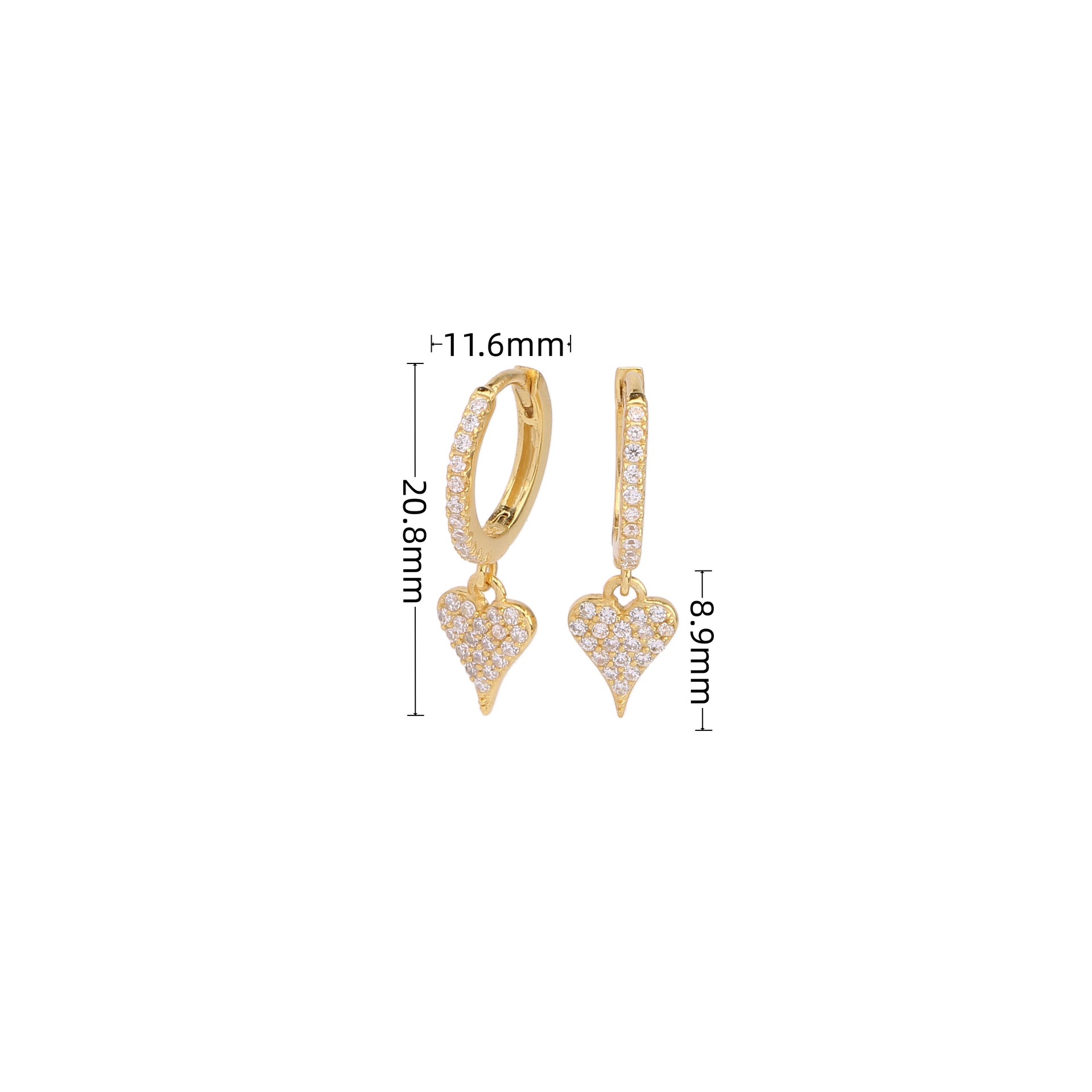 1 Paar Süss Herzform Überzug Inlay Sterling Silber Zirkon Vergoldet Ohrringe display picture 2