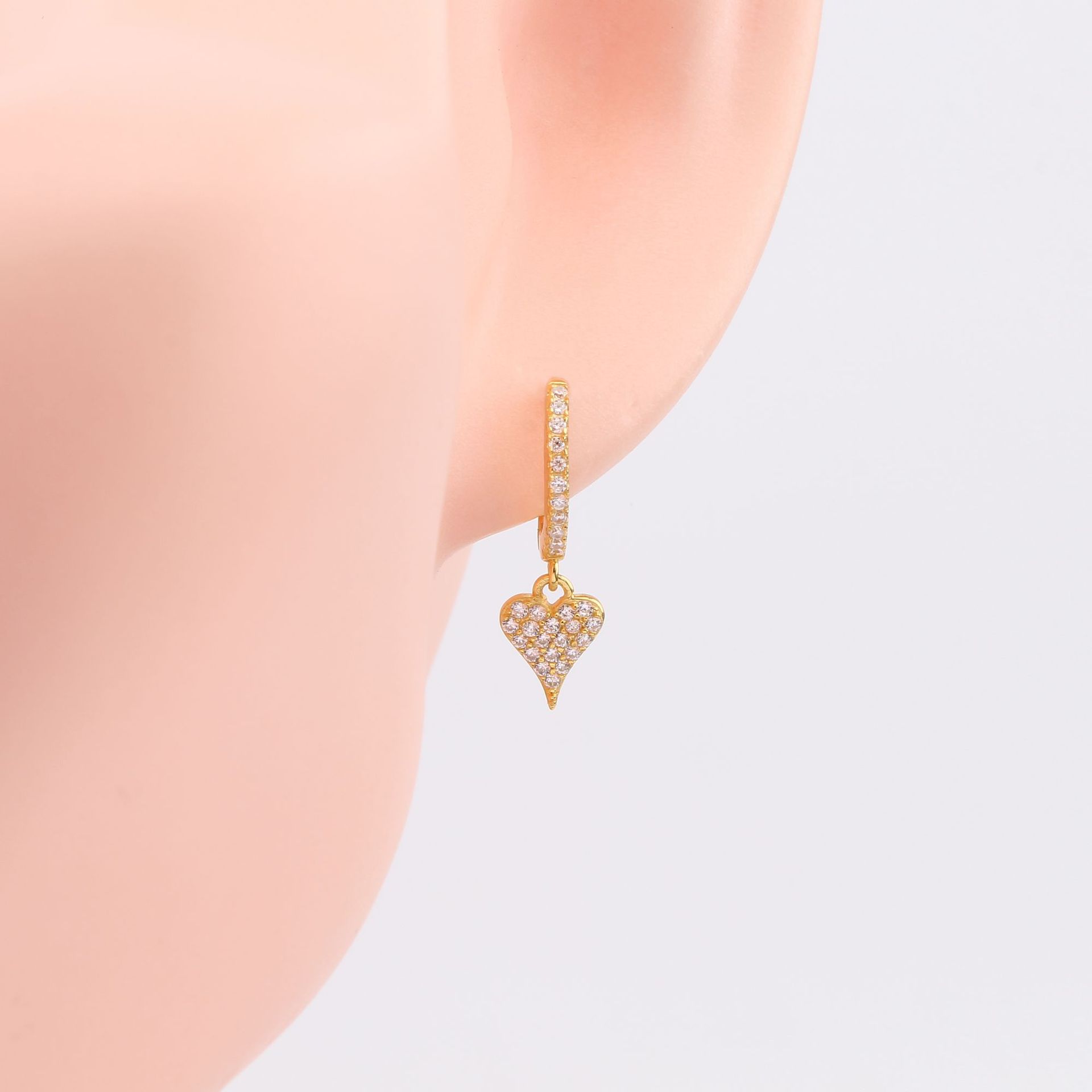 1 Pair Sweet Heart Shape Plating Inlay Sterling Silver Zircon Gold Plated Earrings display picture 5