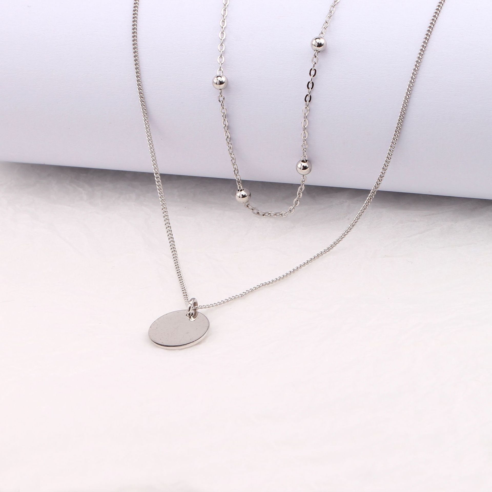 Basic Solid Color Sterling Silver Plating Gold Plated Double Layer Necklaces display picture 8