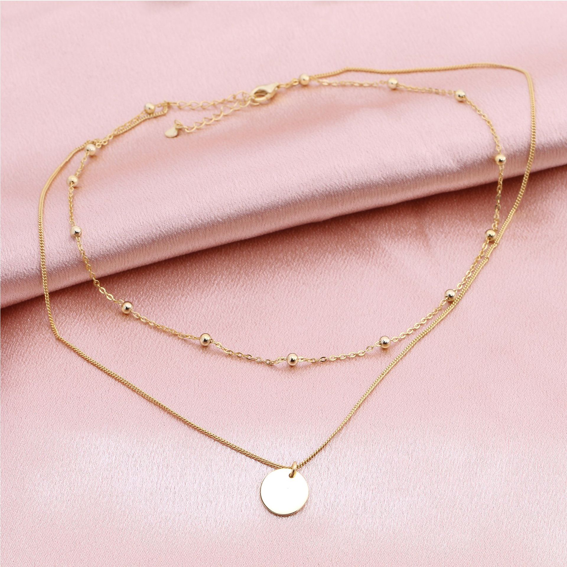 Basic Solid Color Sterling Silver Plating Gold Plated Double Layer Necklaces display picture 11