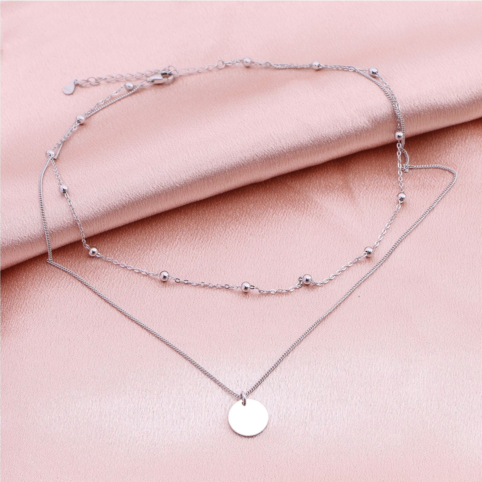 Basic Solid Color Sterling Silver Plating Gold Plated Double Layer Necklaces display picture 12