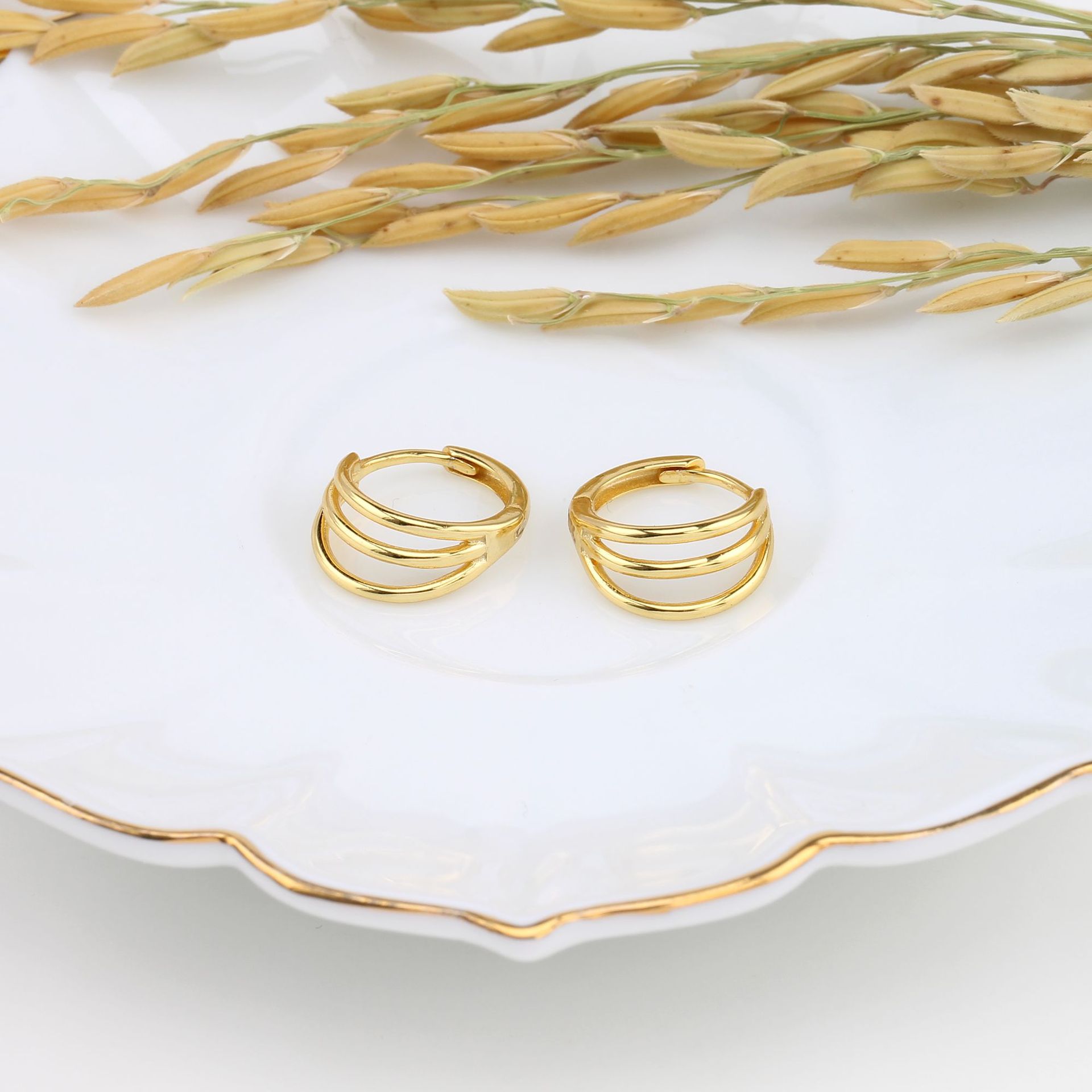 1 Pair Commute Round Plating Sterling Silver Gold Plated Earrings display picture 9