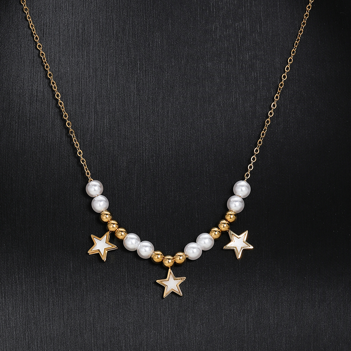 201 Stainless Steel Plastic 18K Gold Plated Elegant Beaded Plating Star Pearl Pendant Necklace display picture 6