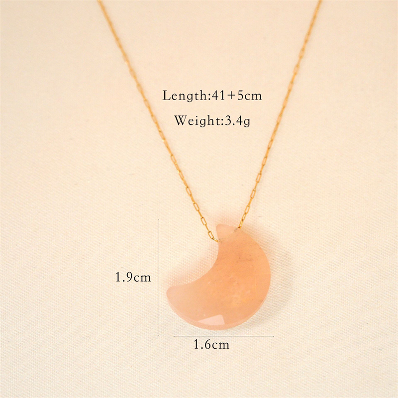 304 Stainless Steel Natural Stone K Gold Plated Casual Simple Style Artistic Plating Chain Moon Pendant Necklace display picture 3