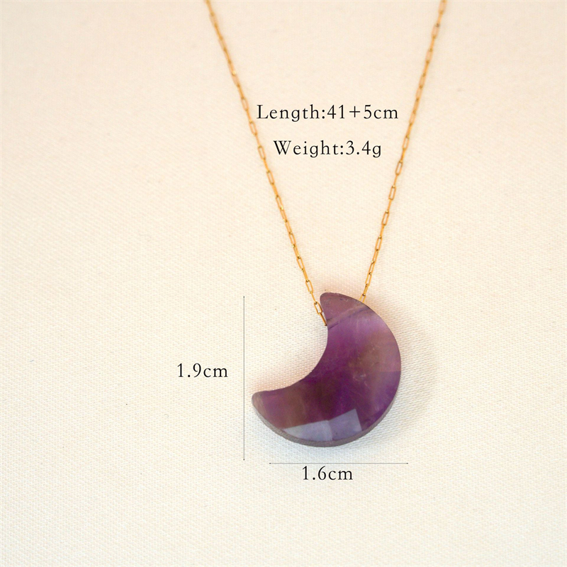 304 Stainless Steel Natural Stone K Gold Plated Casual Simple Style Artistic Plating Chain Moon Pendant Necklace display picture 5