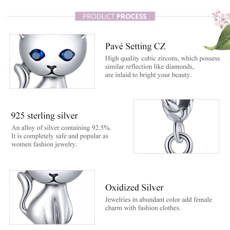 Casual Paw Print Cat Sterling Silver Beaded Inlay Zircon Jewelry Accessories display picture 14