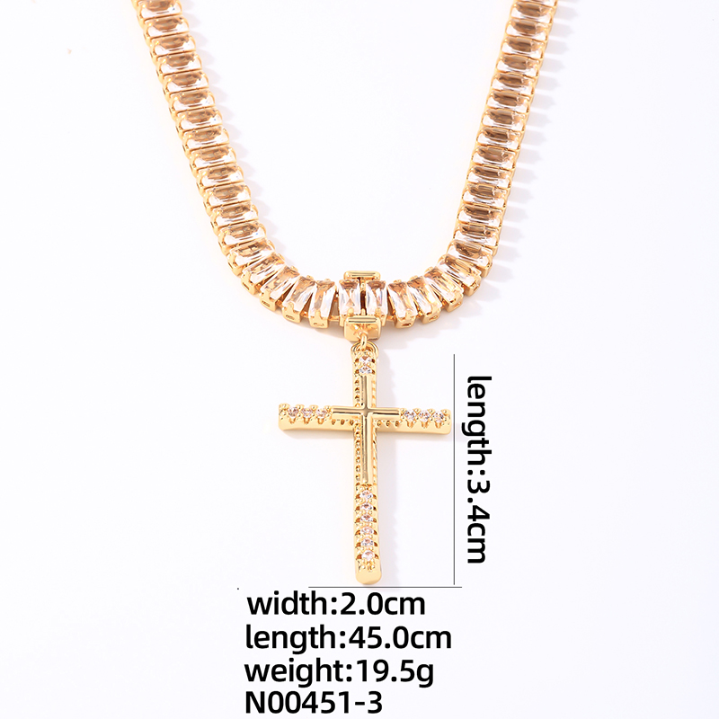 Glam Shiny Cross Rectangle Copper Plating Inlay Zircon Gold Plated Pendant Necklace display picture 2