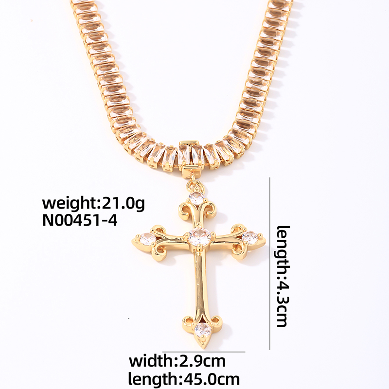 Glam Shiny Cross Rectangle Copper Plating Inlay Zircon Gold Plated Pendant Necklace display picture 6