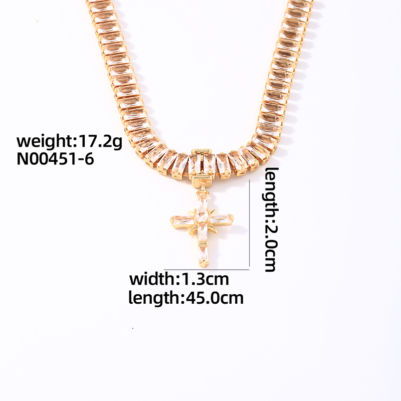 Glam Shiny Cross Rectangle Copper Plating Inlay Zircon Gold Plated Pendant Necklace display picture 3