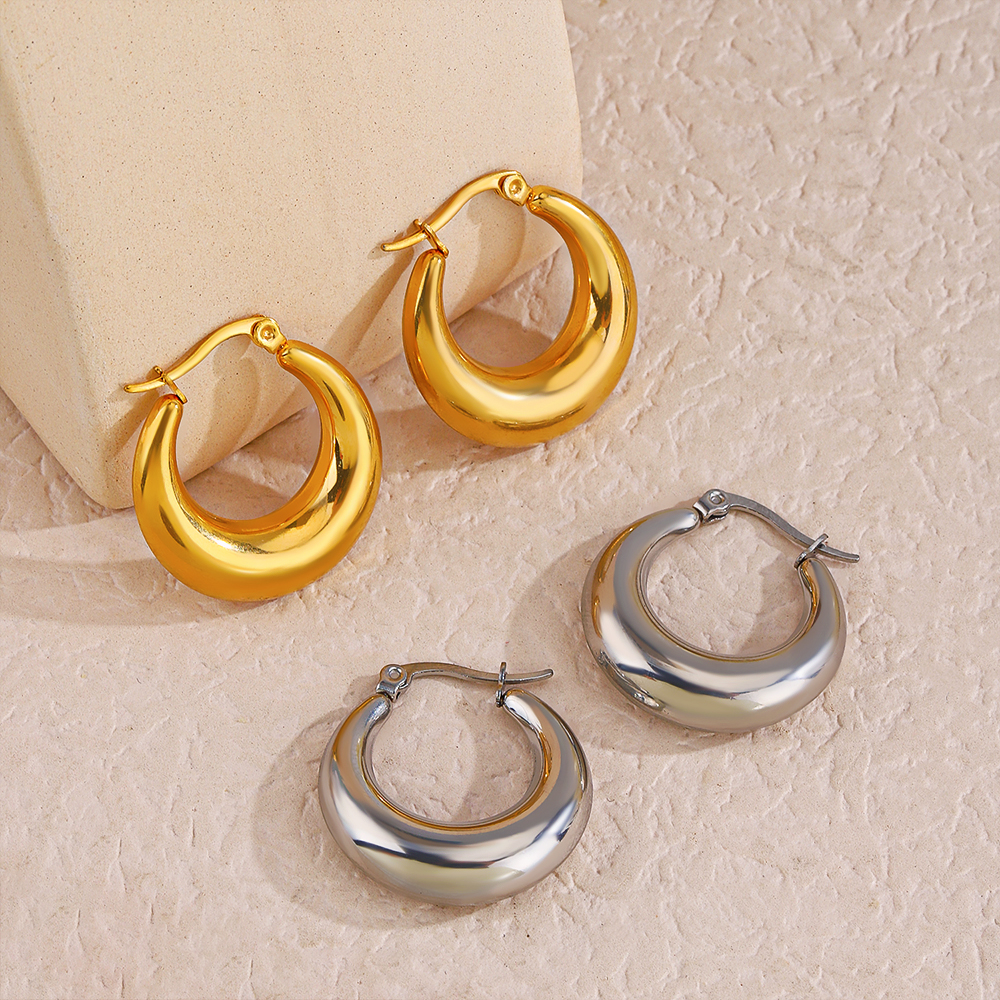 1 Pair Simple Style Round Plating 304 Stainless Steel 18K Gold Plated Hoop Earrings display picture 1