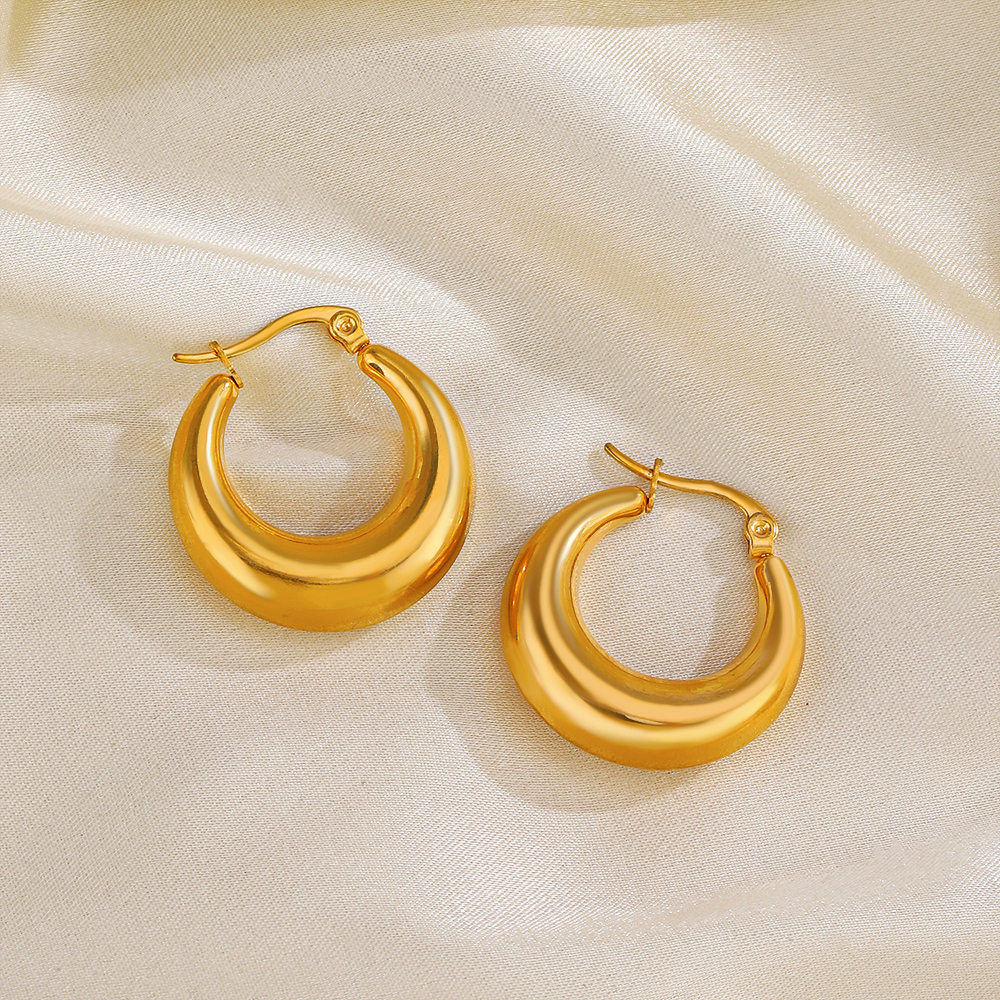 1 Pair Simple Style Round Plating 304 Stainless Steel 18K Gold Plated Hoop Earrings display picture 2