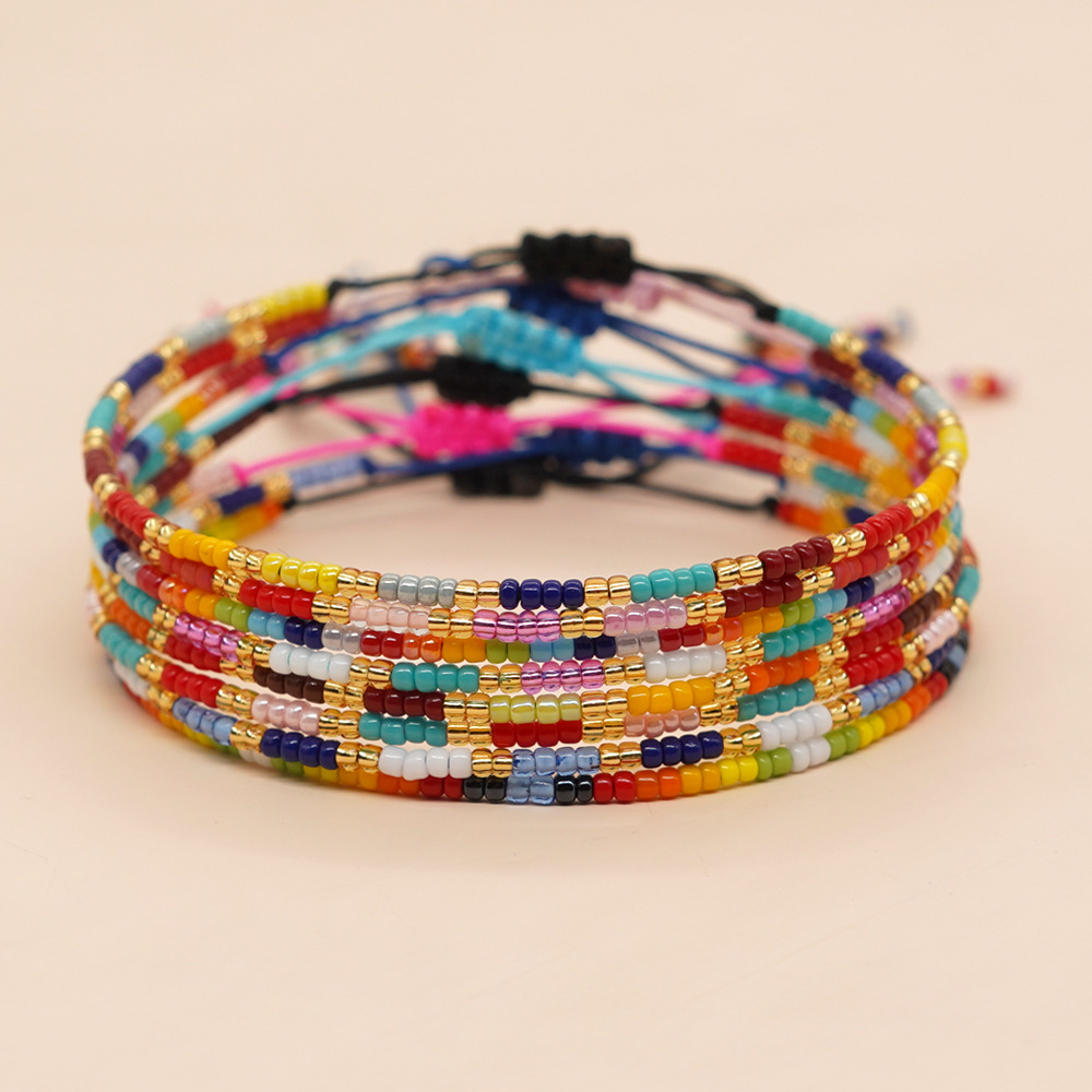Bohemian Solid Color Seed Bead Wholesale Drawstring Bracelets display picture 1