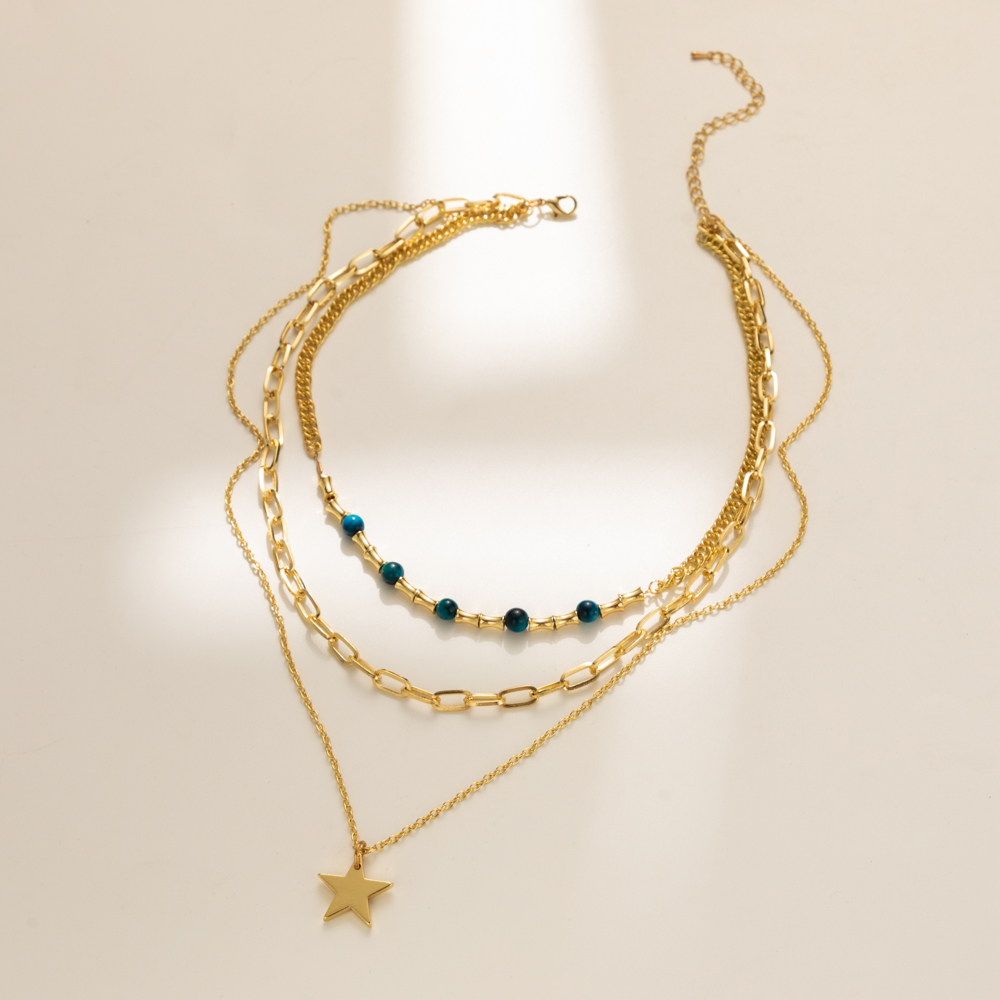Cute Sweet Simple Style Star Natural Stone Copper Plating Layered Necklaces display picture 2
