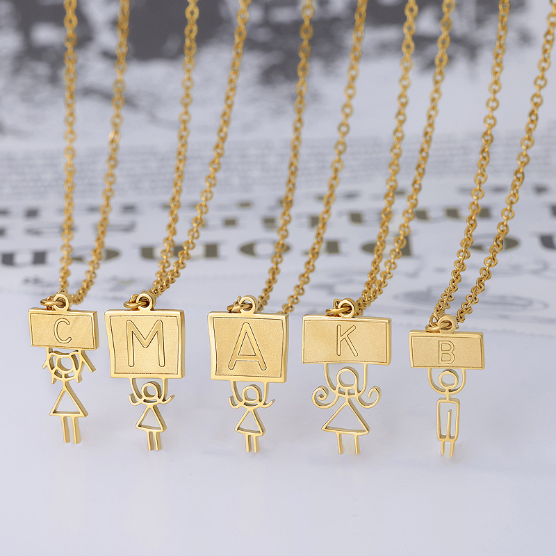 Ig Style Cute Vintage Style Cartoon Character Letter Stainless Steel Plating 18k Gold Plated Pendant Necklace display picture 2