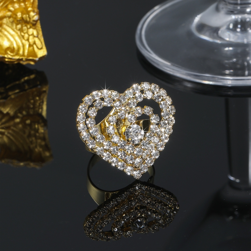 Brillante Oval Forma De Corazón Diamante De Imitación Embutido Diamantes De Imitación Mujeres Anillos Abiertos display picture 3