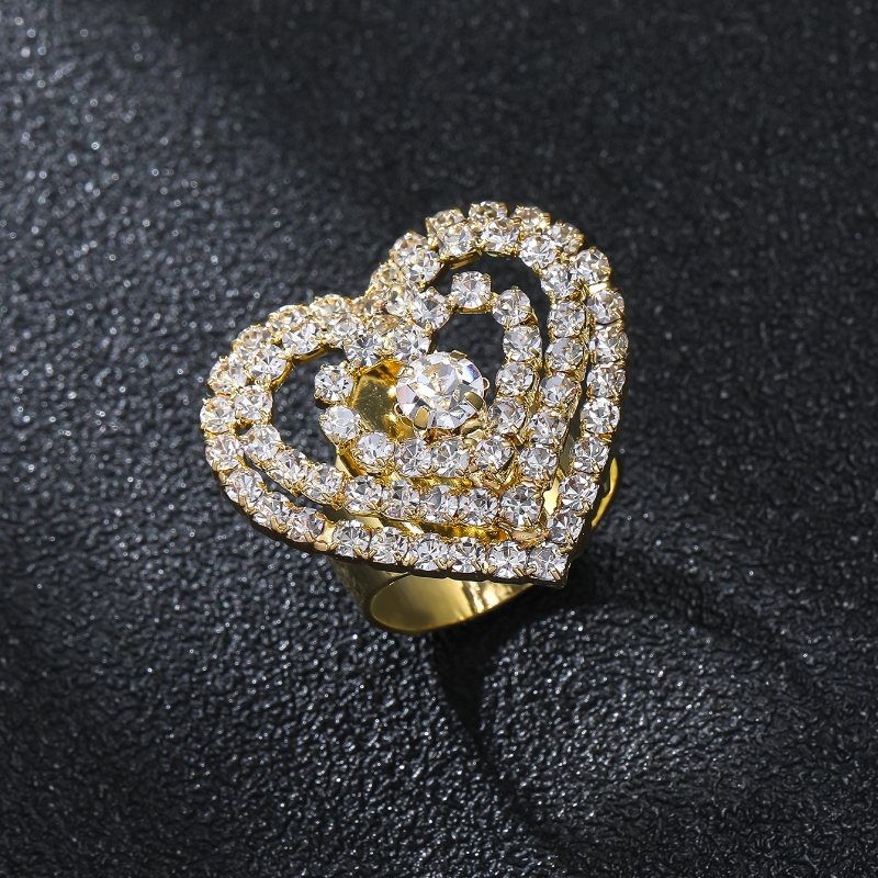 Brillante Oval Forma De Corazón Diamante De Imitación Embutido Diamantes De Imitación Mujeres Anillos Abiertos display picture 5