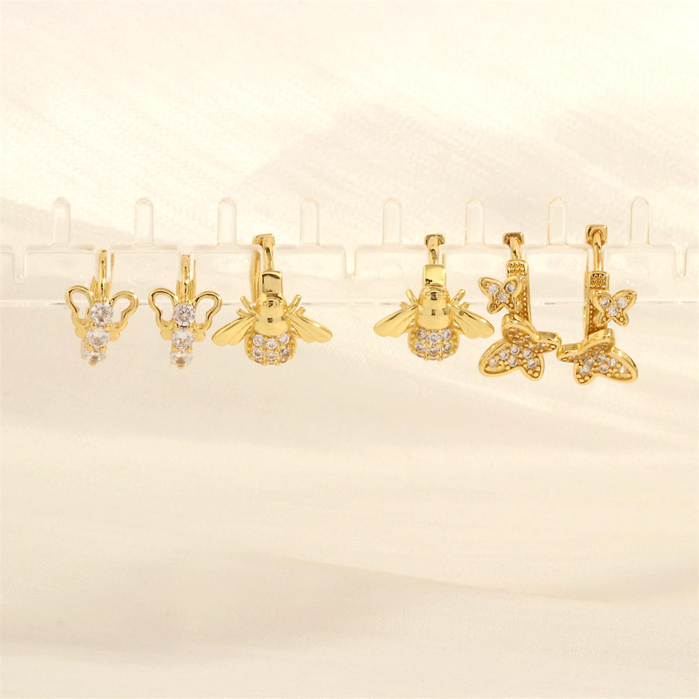 1 Paar Einfacher Stil Pendeln Herzform Biene Schmetterling Überzug Inlay Kupfer Zirkon 18 Karat Vergoldet Ohrringe display picture 4