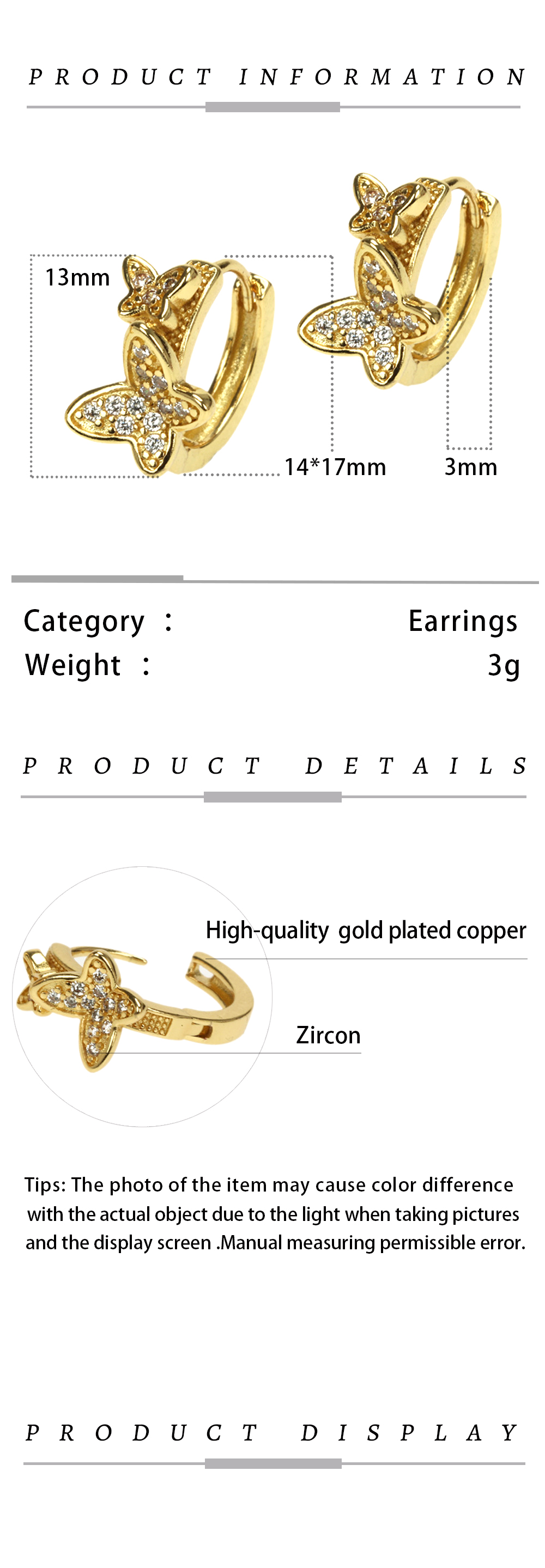 1 Pair Simple Style Commute Heart Shape Bee Butterfly Plating Inlay Copper Zircon 18k Gold Plated Earrings display picture 1