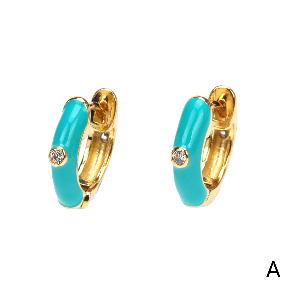 1 Pair Sweet Simple Style Circle Enamel Plating Inlay Copper Zircon 18k Gold Plated Hoop Earrings display picture 5