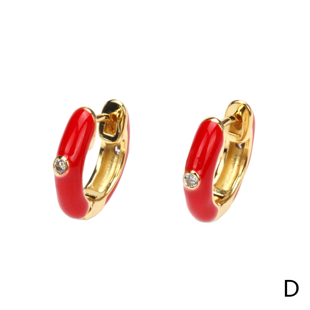 1 Pair Sweet Simple Style Circle Enamel Plating Inlay Copper Zircon 18k Gold Plated Hoop Earrings display picture 8