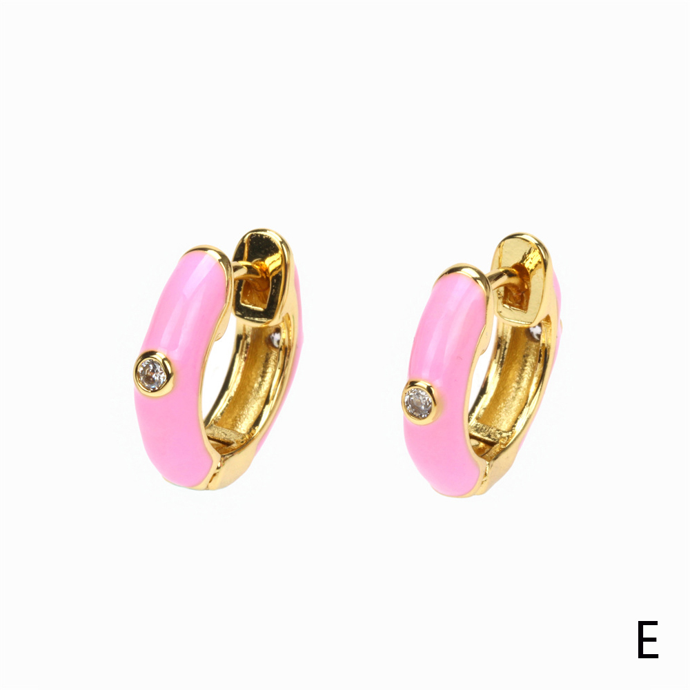 1 Pair Sweet Simple Style Circle Enamel Plating Inlay Copper Zircon 18k Gold Plated Hoop Earrings display picture 9