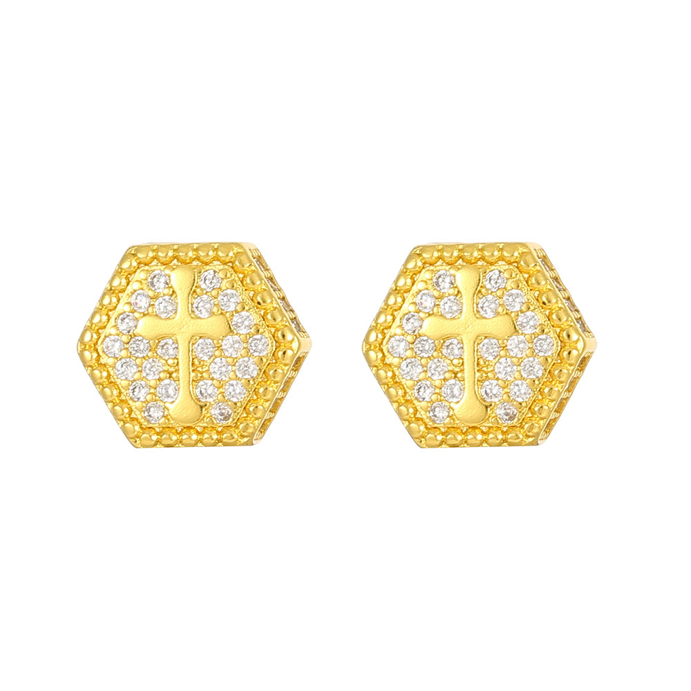 1 Pair Hip-hop Cross Plating Inlay Copper Zircon Gold Plated Ear Studs display picture 7