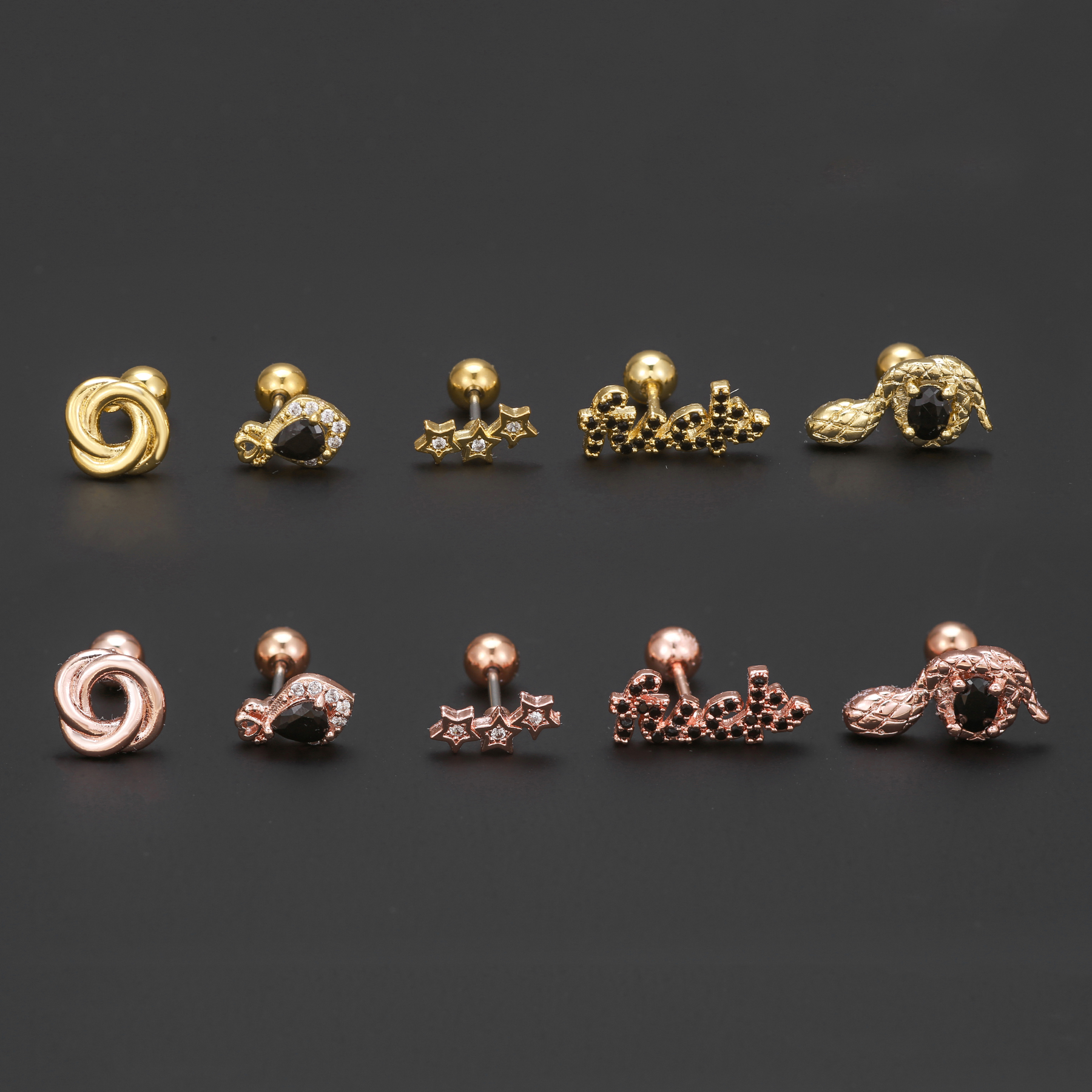 1 Piece Ig Style Simple Style Letter Star Plating Inlay Brass Zircon 18k Gold Plated White Gold Plated Ear Studs display picture 4