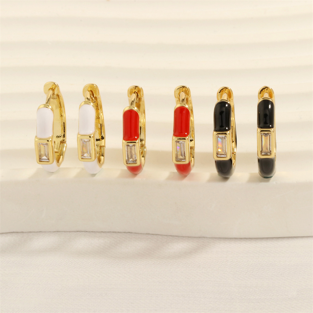1 Pair Hip-hop Simple Style Circle Enamel Plating Inlay Copper Zircon 18k Gold Plated Hoop Earrings display picture 4