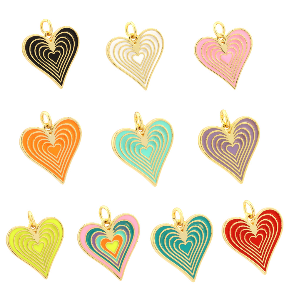 Ig Style Sweet Heart Shape Copper Enamel Plating 18k Gold Plated Jewelry Accessories display picture 3