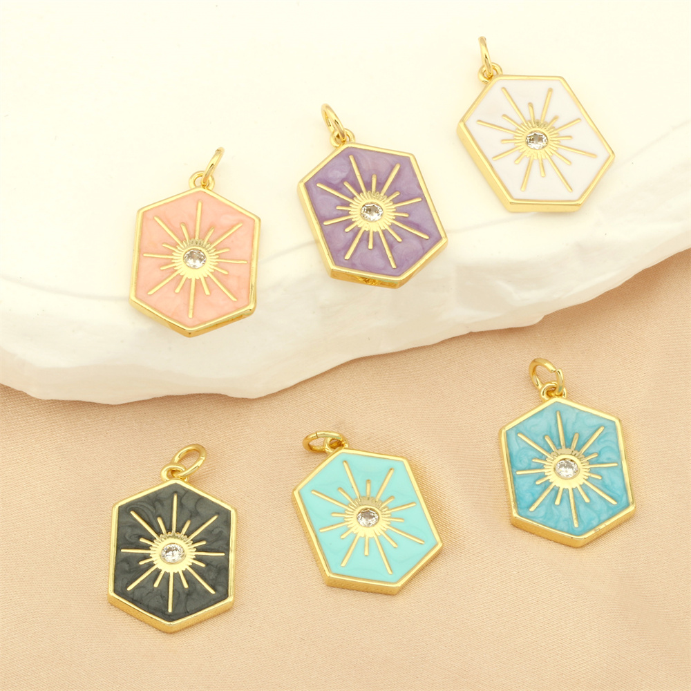 Elegant Commute Hexagram Hexagon Copper Enamel Plating Inlay Zircon 18k Gold Plated Charms Jewelry Accessories display picture 1