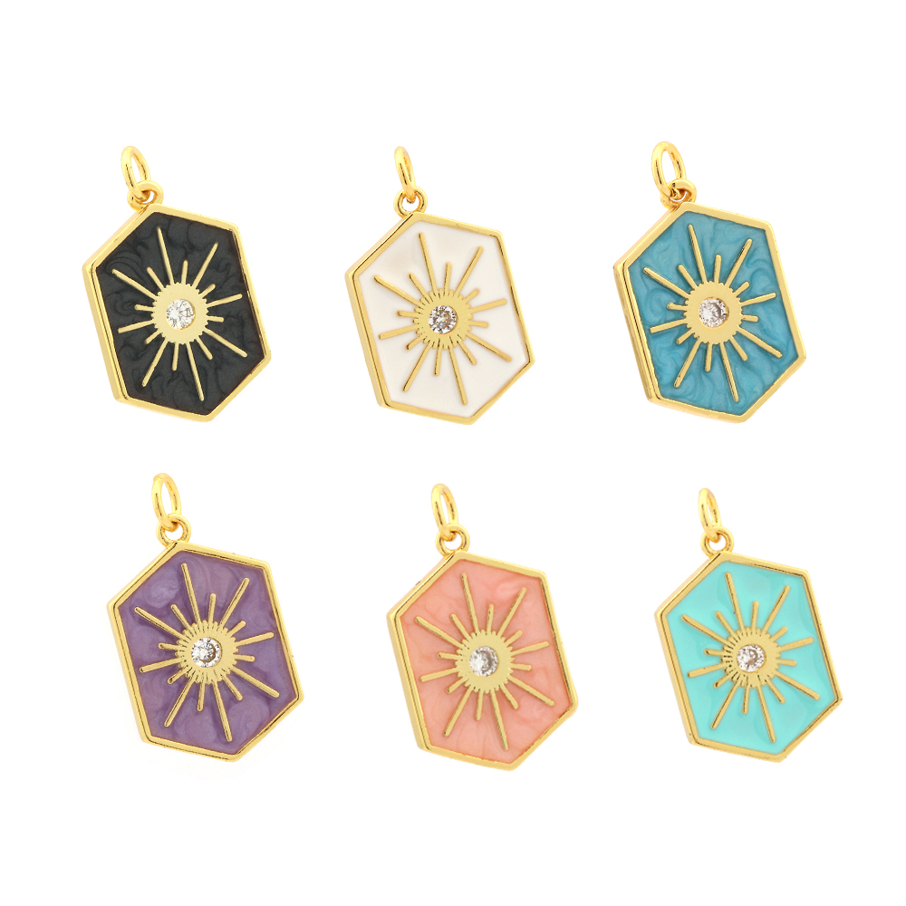 Elegant Commute Hexagram Hexagon Copper Enamel Plating Inlay Zircon 18k Gold Plated Charms Jewelry Accessories display picture 3
