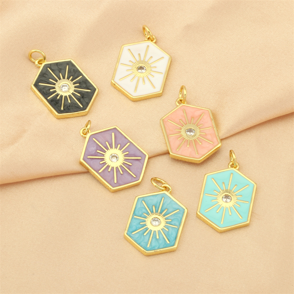 Elegant Commute Hexagram Hexagon Copper Enamel Plating Inlay Zircon 18k Gold Plated Charms Jewelry Accessories display picture 2