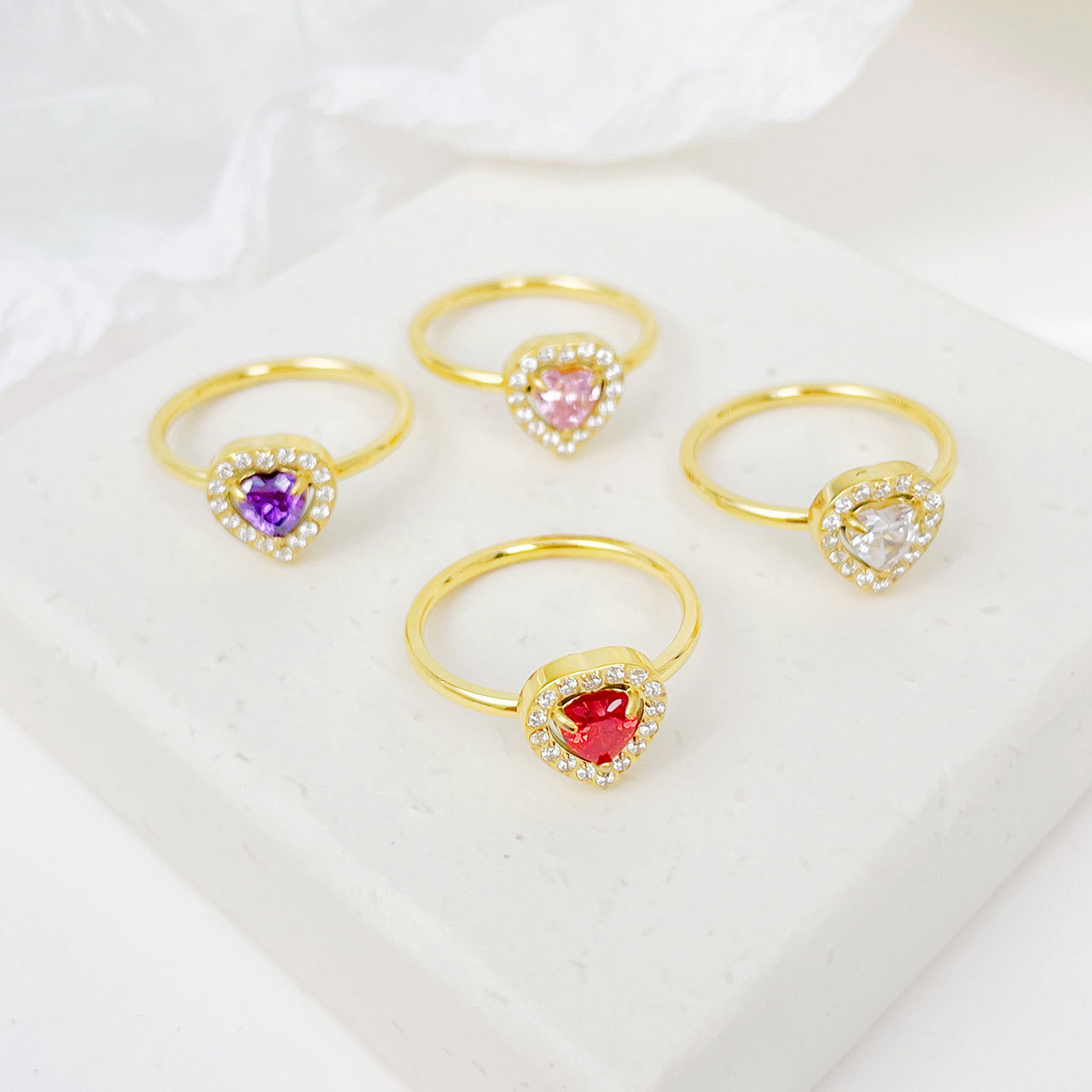 Wholesale Ig Style Shiny Heart Shape Stainless Steel Plating Inlay White Gold Plated Gold Plated Zircon Rings display picture 4