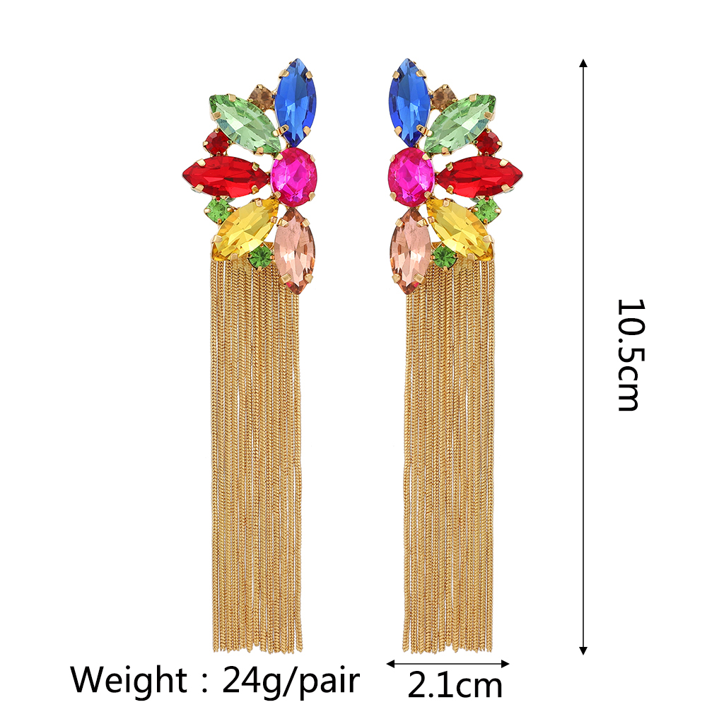 Wholesale Jewelry Retro Exaggerated Oval Tassel Zinc Alloy Glass Plating Inlay Drop Earrings display picture 1