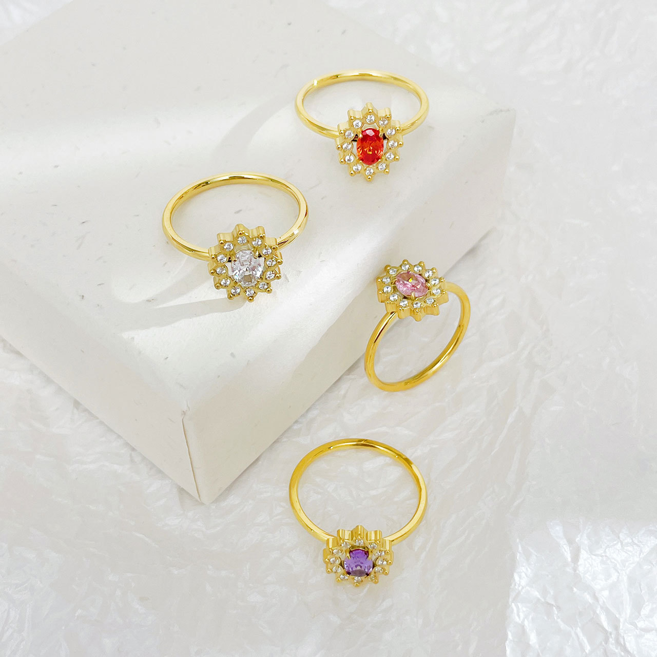 Wholesale Ig Style Shiny Flower Stainless Steel Plating Inlay White Gold Plated Gold Plated Zircon Rings display picture 4