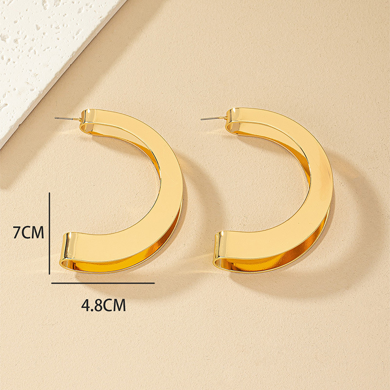 1 Paire Exagéré Forme C Placage Métal Boucles D'oreilles display picture 7