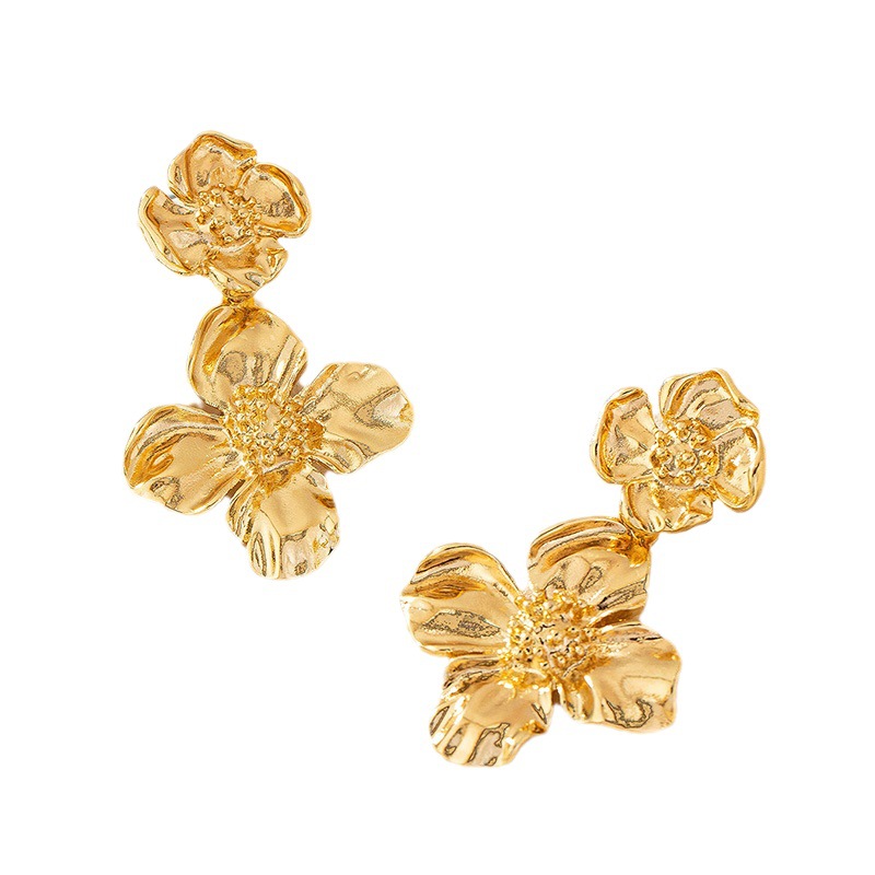 1 Pair Ig Style Exaggerated Flower Plating Alloy Drop Earrings display picture 1
