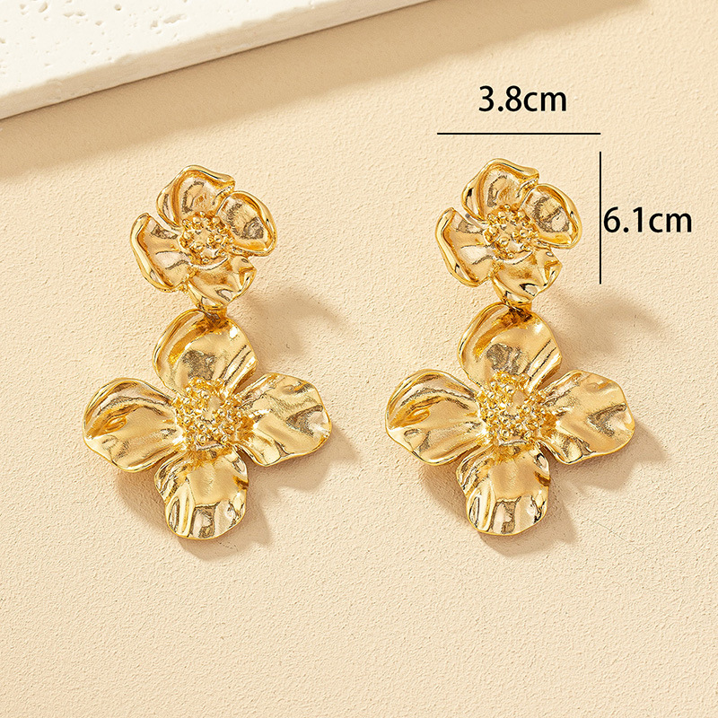 1 Pair Ig Style Exaggerated Flower Plating Alloy Drop Earrings display picture 3