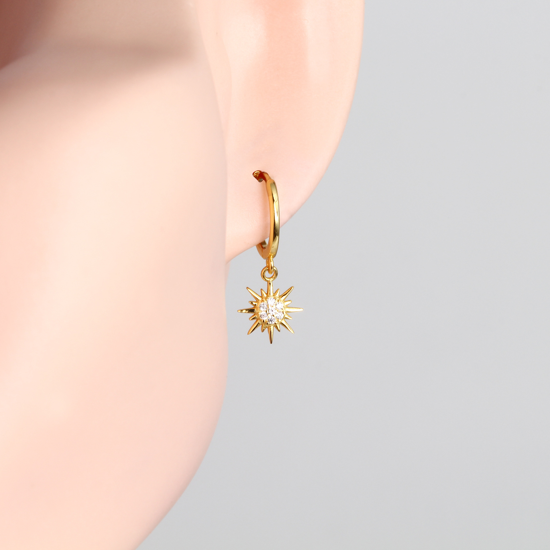 1 Pair Simple Style Commute Star Inlay Sterling Silver Zircon Drop Earrings display picture 5