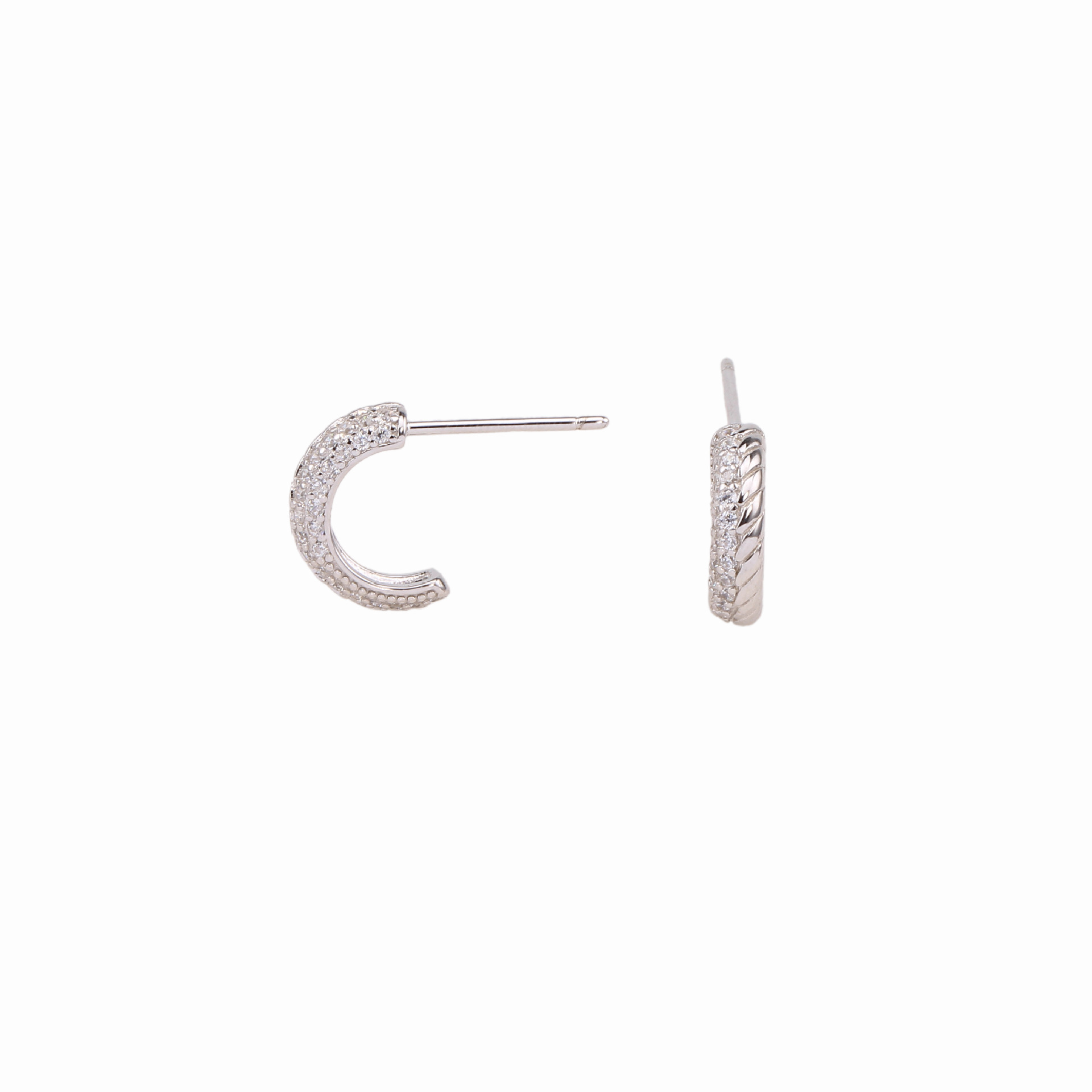 1 Pair Basic C Shape Pleated Sterling Silver Ear Studs display picture 3