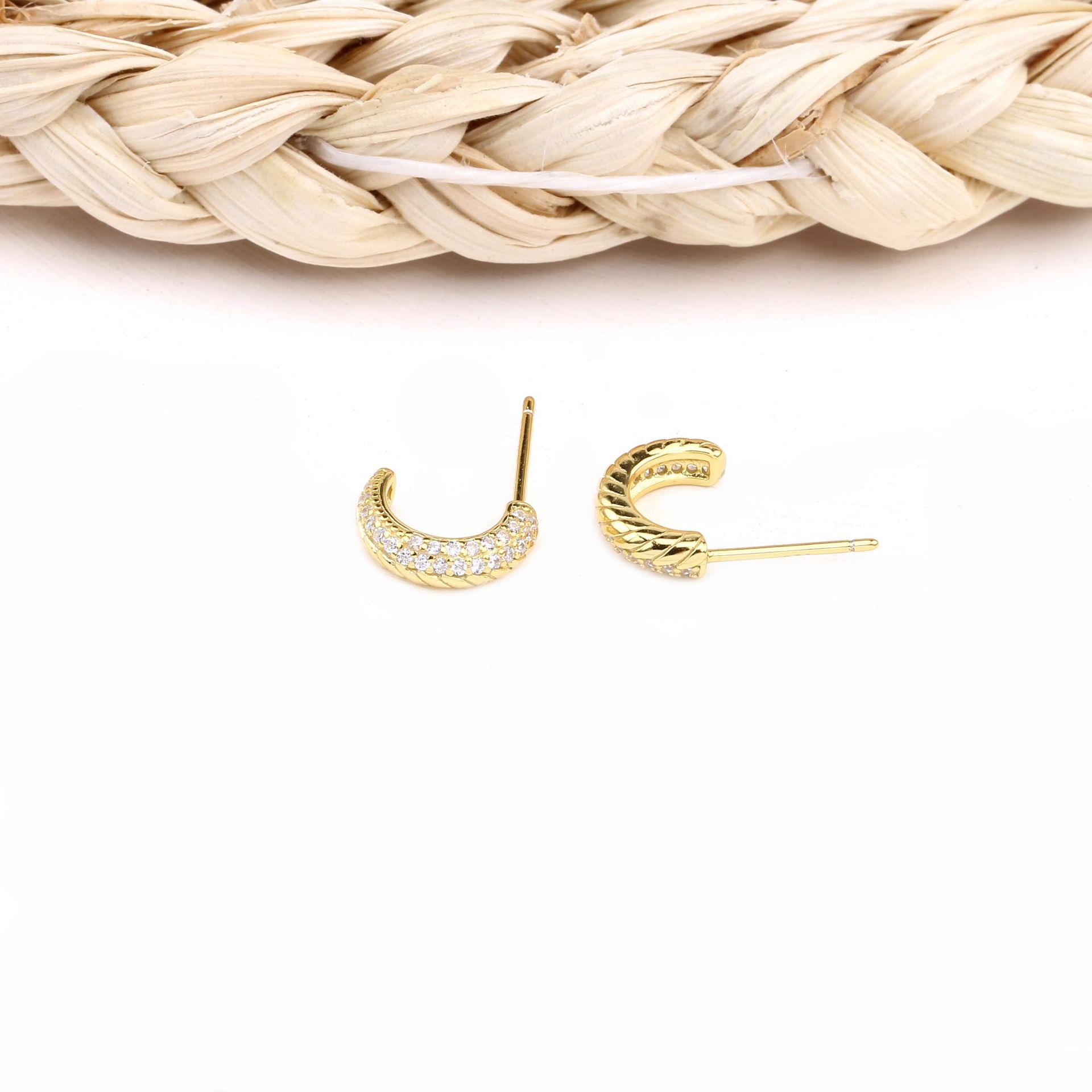 1 Pair Basic C Shape Pleated Sterling Silver Ear Studs display picture 7