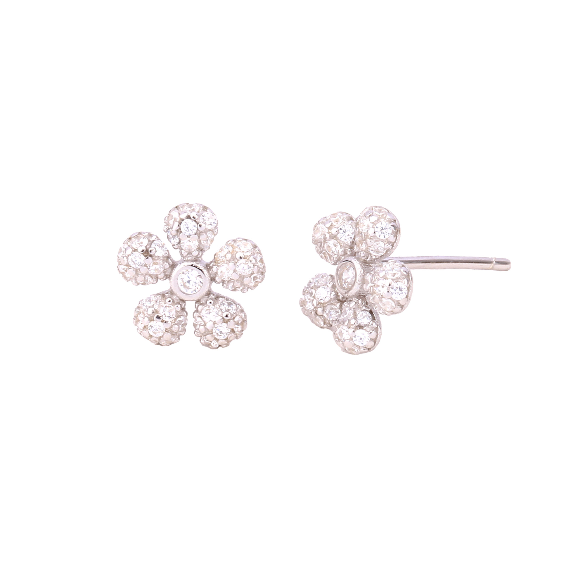 1 Pair Simple Style Flower Plating Inlay Sterling Silver Zircon White Gold Plated Ear Studs display picture 2